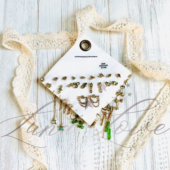 FREE PEOPLE Set For Life Stud Earring Set In Peridot NWT - Picture 2 of 4